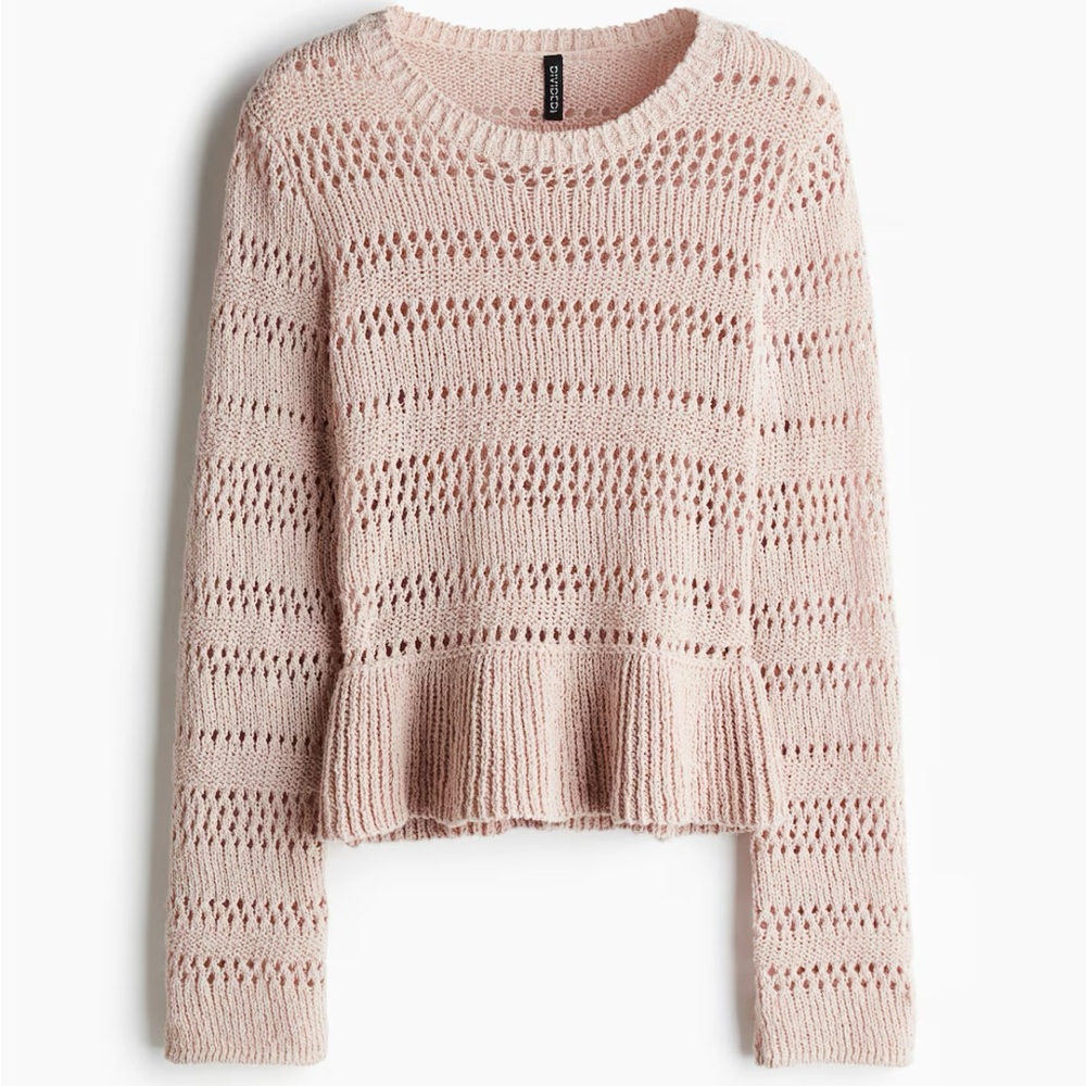 H&M Pointelle Knit Peplum Sweater Size M Light Dusty Pink